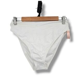 New Victoria's Secret White High Waisted Bikini Bottoms Gold Logo Size Large